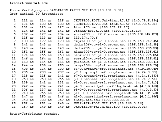 Textfeld: tracert www.mit.edu