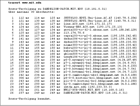 Textfeld: tracert www.mit.edu