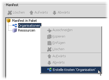 Organisation-Knoten manuell erstellen.