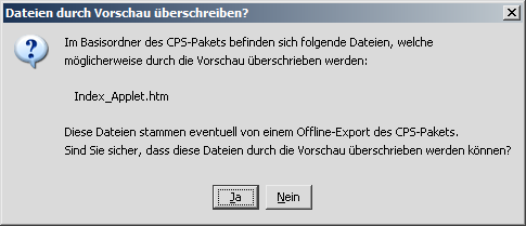 Sicherheitsabfrage bei vorhandenen Dateien eines Offline-Exports.