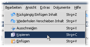 Knoten in die Zwischenablage kopieren über das Menü.