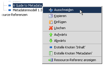 Knoten in die Zwischenablage ausschneiden über das Kontextmenü.