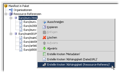 Abhängigkeit (Ressource-Referenz)-Knoten manuell erstellen.