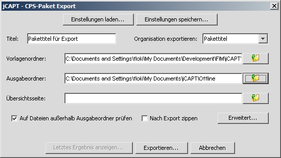 Einstellungen für Export als Offline-Version vornehmen.