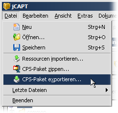CPS-Paket als Offline-Version exportieren über das Menü.