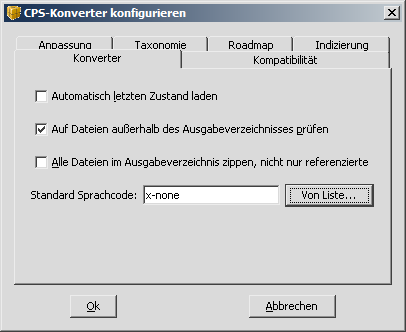 Erweiterte Export-Einstellungen "Konverter".