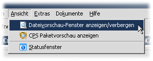 Dateivorschau-Fenster anzeigen über das Menü.