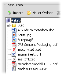 Importierte Ressourcen in der Ressourcensammlung.