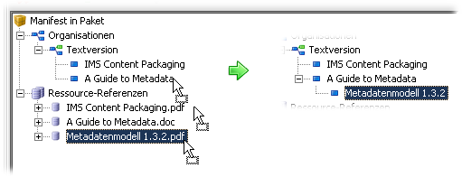 Inhalt-Knoten mittels Drag-and-Drop einer Ressource-Referenz erstellen.