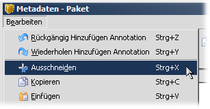 Knoten in die Zwischenablage ausschneiden über das Menü.