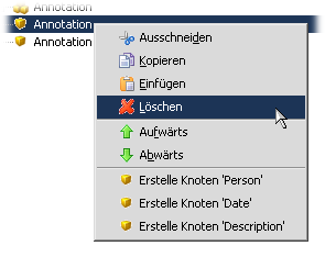 Knoten löschen über das Kontextmenü.