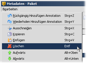 Knoten löschen über das Menü.