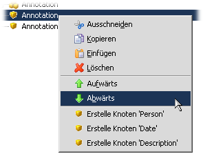 Reihenfolge von Knoten verändern über das Kontextmenü.