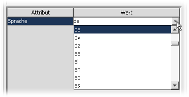 Eingabemöglichkeiten für den Wert von Attributen.