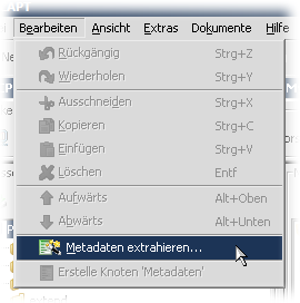Metadaten extrahieren über das Menü.