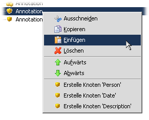 Knoten aus der Zwischenablage einfügen über das Kontextmenü.