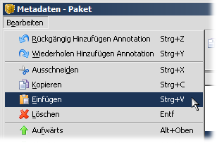 Knoten aus der Zwischenablage einfügen über das Menü.