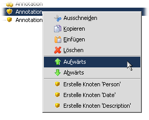 Reihenfolge von Knoten verändern über das Kontextmenü.