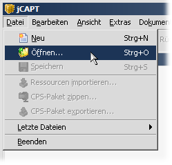 Vorhandenes CPS-Paket öffnen über das Menü.