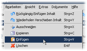 Knoten aus der Zwischenablage einfügen über das Menü.