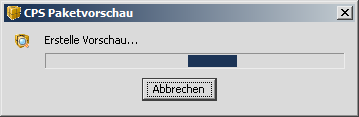 Fortschrittsanzeige beim Erstellen der Paketvorschau.