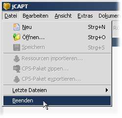 Beenden von jCAPT über das Menü.