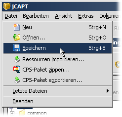 CPS-Paket speichern über das Menü.