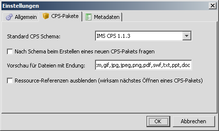 Einstellungen zu CPS-Paketen.