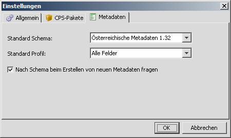 Einstellungen für die Metadatenbearbeitung.