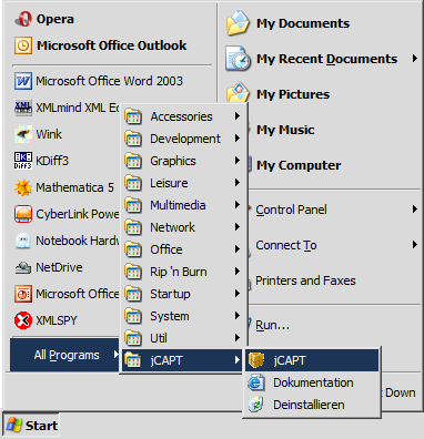 Start von jCAPT über das Startmenü.