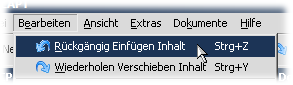 Aktion(en) rückgängig machen über das Menü.