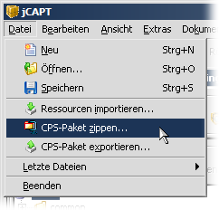 CPS-Paket als ZIP-Archiv exportieren über das Menü.